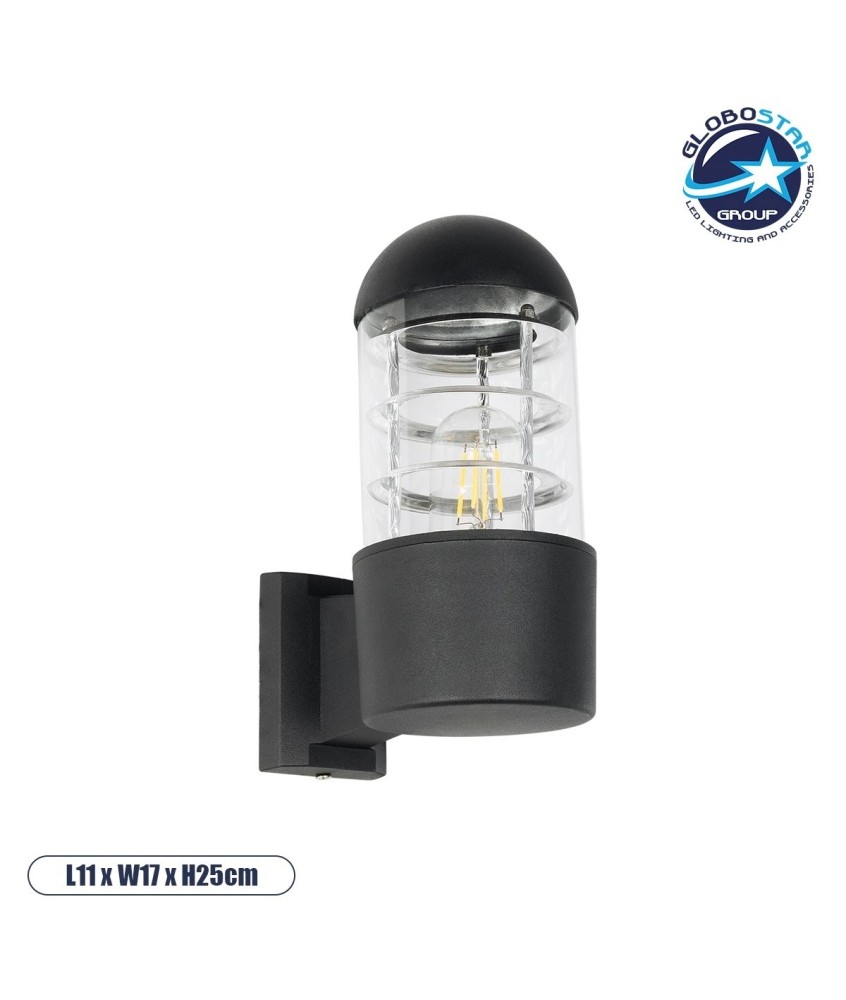 GLOBOSTAR® NEWI 01419 Μοντέρνο Φωτιστικό Τοίχου - Απλίκα με Ντουί 1 x E27 AC 220-240V IP20 - Μαύρο - Μ11 x Π17 x Υ25cm